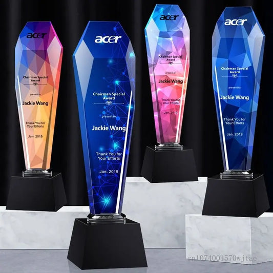 Creative Crystal Trophy, Customized Lettering, Color Printing, Excellent Staff Team, annual Meeting Award