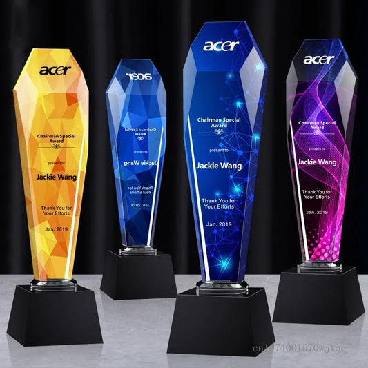 Creative Crystal Trophy, Customized Lettering, Color Printing, Excellent Staff Team, annual Meeting Award